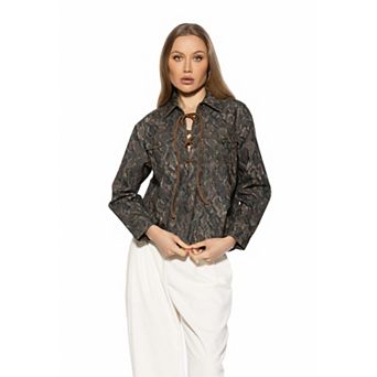 Women's ALEXIA ADMOR Thalina Western Shirt With Front Lace-Up Detail
