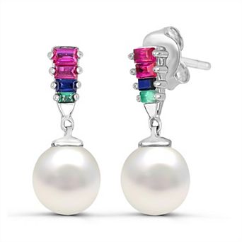 Luna Mia Sterling Silver Fresh Water Cultured Pearl & Multi-Gemstone Earrings