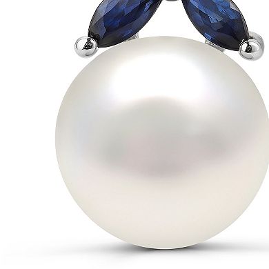 Luna Mia Sterling Silver Lab-Created Sapphire & Fresh Water Cultured Pearl Earrings