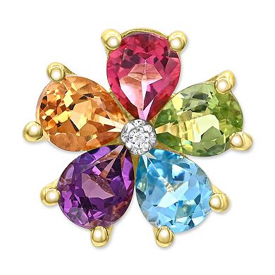 Luna Mia 14k Yellow Gold Over Silver Multi-Gemstone Diamond Accent Flower Earrings