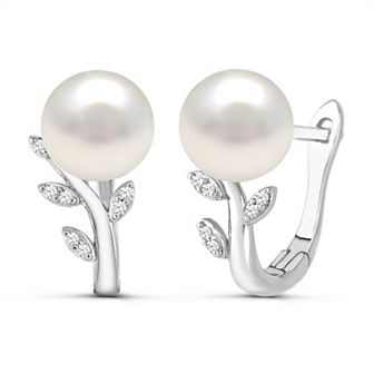Luna Mia Sterling Silver Fresh Water Cultured Pearl & Diamond Accent Earrings