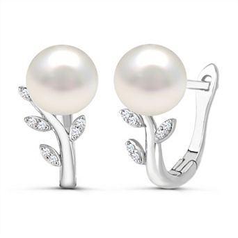 Luna Mia Sterling Silver Fresh Water Cultured Pearl & Diamond Accent Earrings