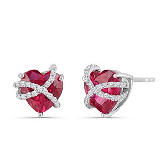 Luna Mia Sterling Silver Lab-Created Ruby & Lab-Created White Sapphire Earrings