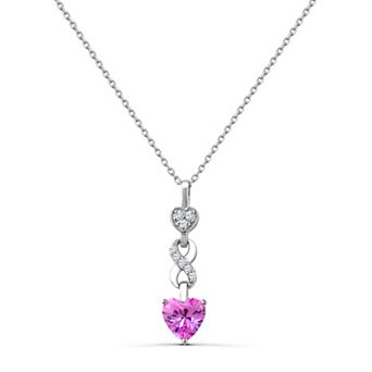 Luna Mia Sterling Silver Lab-Created Pink Sapphire & Lab-Created White Sapphire Heart Pendant Necklace
