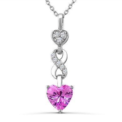 Luna Mia Sterling Silver Lab-Created Pink Sapphire & Lab-Created White Sapphire Heart Pendant Necklace