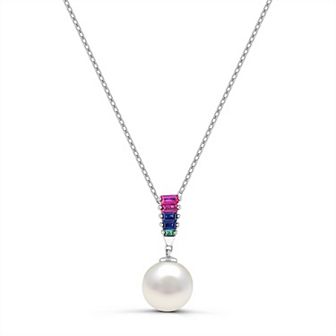 Luna Mia Sterling Silver Freshwater Cultured Pearl & Multi-Gemstone Pendant Necklace