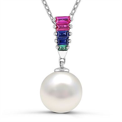 Luna Mia Sterling Silver Freshwater Cultured Pearl & Multi-Gemstone Pendant Necklace