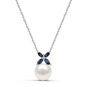 Luna Mia Sterling Silver Lab-Created Sapphire & Pearl Pendant Necklace