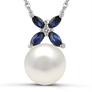 Luna Mia Sterling Silver Lab-Created Sapphire & Pearl Pendant Necklace