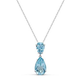 Luna Mia Sterling Silver Blue Topaz Double Pendant Necklace