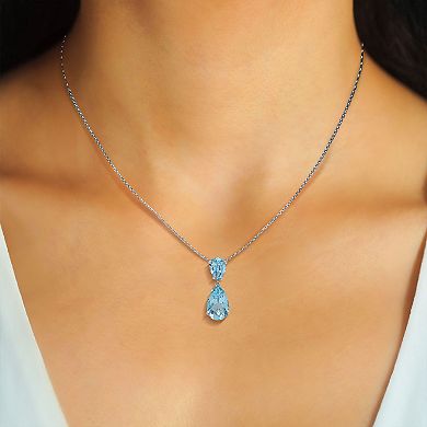 Luna Mia Sterling Silver Blue Topaz Double Pendant Necklace