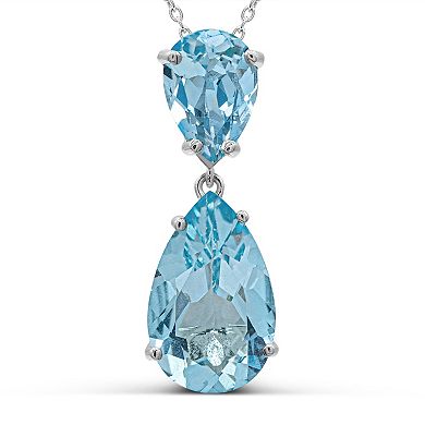Luna Mia Sterling Silver Blue Topaz Double Pendant Necklace
