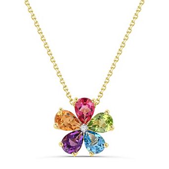Luna Mia 14k Gold Over Silver Multi-Gemstone & Diamond Accent Flower Pendant Necklace