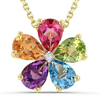 Luna Mia 14k Gold Over Silver Multi-Gemstone & Diamond Accent Flower Pendant Necklace