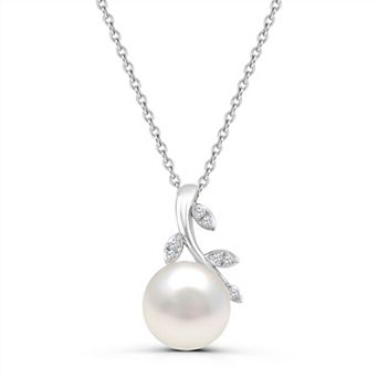 Luna Mia Sterling Silver Fresh Water Cultured Pearl & Diamond Accent Pendant Necklace