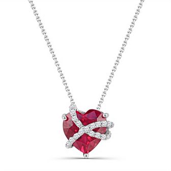 Luna Mia Sterling Silver Lab-Created Ruby & Lab-Created White Sapphire Heart Pendant Necklace