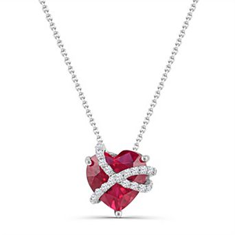 Luna Mia Sterling Silver Lab-Created Ruby & Lab-Created White Sapphire Heart Pendant Necklace