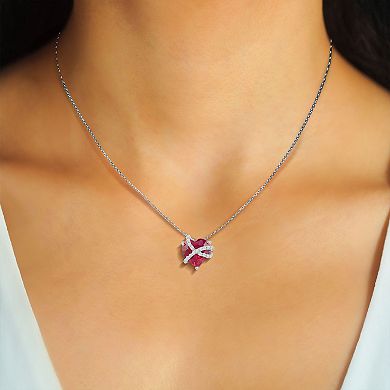 Luna Mia Sterling Silver Lab-Created Ruby & Lab-Created White Sapphire Heart Pendant Necklace