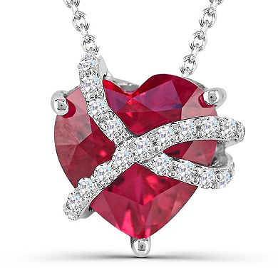 Luna Mia Sterling Silver Lab-Created Ruby & Lab-Created White Sapphire Heart Pendant Necklace