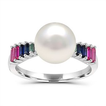 Luna Mia Sterling Silver Fresh Water Cultured Pearl & Multi-Gemstone Ring