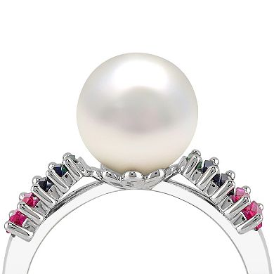 Luna Mia Sterling Silver Fresh Water Cultured Pearl & Multi-Gemstone Ring