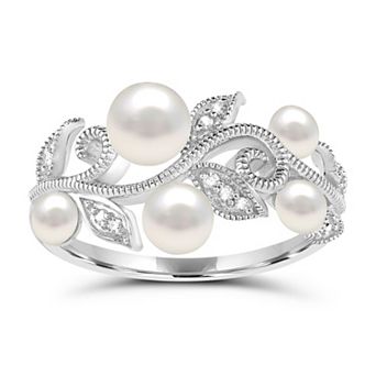 Luna Mia Sterling Silver Fresh Water Cultured Pearl & Diamond Accent Vine Ring