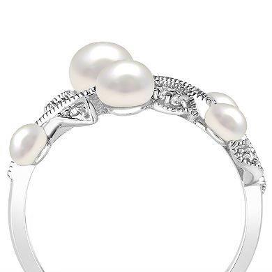 Luna Mia Sterling Silver Fresh Water Cultured Pearl & Diamond Accent Vine Ring