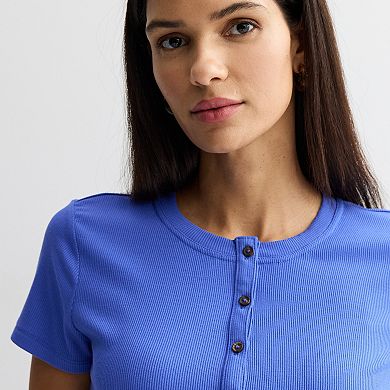Women's Nine West Ribbed Short Sleeve Button Down Top