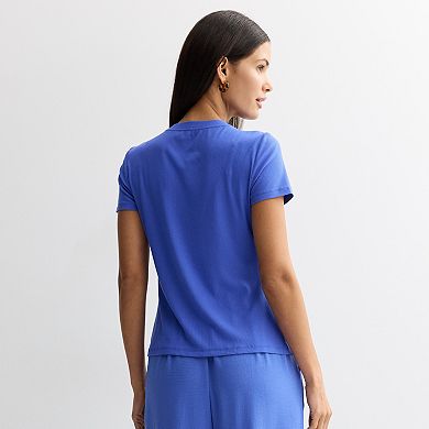 Women's Nine West Ribbed Short Sleeve Button Down Top