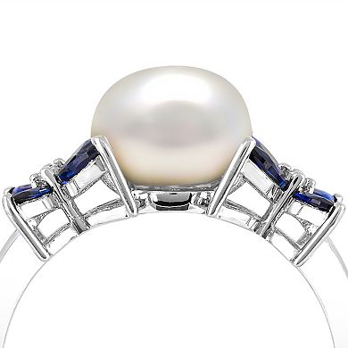 Luna Mia Sterling Silver Fresh Cultured Water Pearl & Lab-Created Sapphire Ring