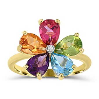 Luna Mia 14K Yellow Gold Over Silver Gemstone & Diamond Accent Flower Ring