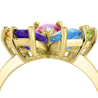 Luna Mia 14K Yellow Gold Over Silver Gemstone & Diamond Accent Flower Ring