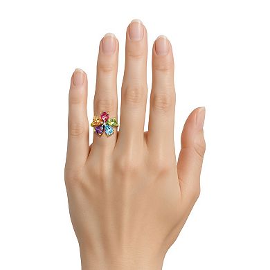 Luna Mia 14K Yellow Gold Over Silver Gemstone & Diamond Accent Flower Ring
