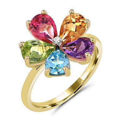 Luna Mia 14K Yellow Gold Over Silver Gemstone & Diamond Accent Flower Ring