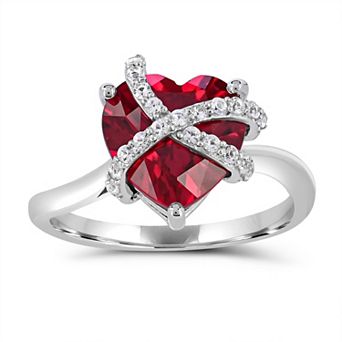 Luna Mia Sterling Silver Lab-Created Ruby & Lab-Created White Sapphire Heart Ring