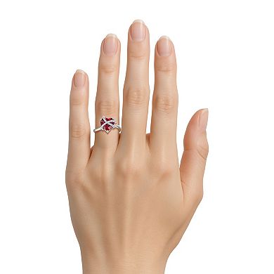Luna Mia Sterling Silver Lab-Created Ruby & Lab-Created White Sapphire Heart Ring