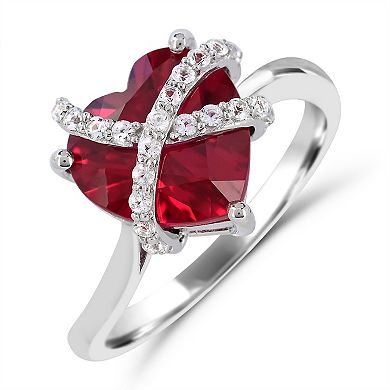 Luna Mia Sterling Silver Lab-Created Ruby & Lab-Created White Sapphire Heart Ring