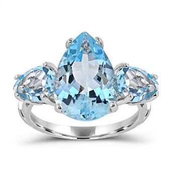 Luna Mia Sterling Silver Blue Topaz Pear Ring