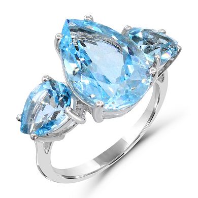 Luna Mia Sterling Silver Blue Topaz Pear Ring