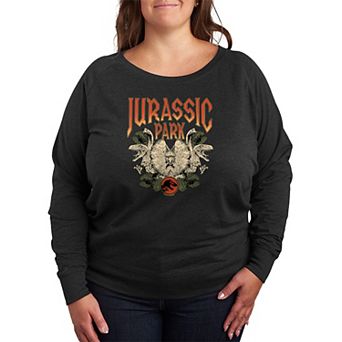 Plus Size Jurassic World Group Of Dinosaurs French Terry Long Sleeve Tee