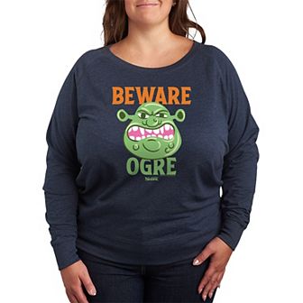 Plus Size Shrek Beware Ogre French Terry Long Sleeve Tee