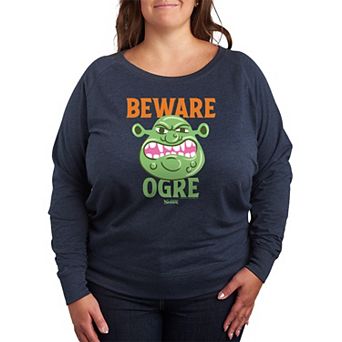 Plus Size Shrek Beware Ogre French Terry Long Sleeve Tee