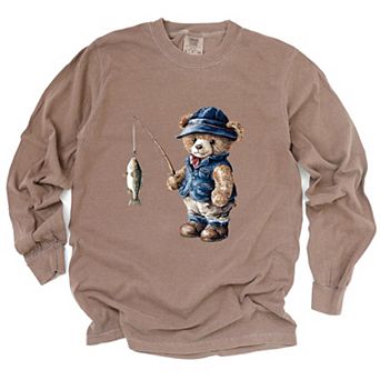 Teddy Bear Fisherman - Womens Garment Dyed Long Sleeve