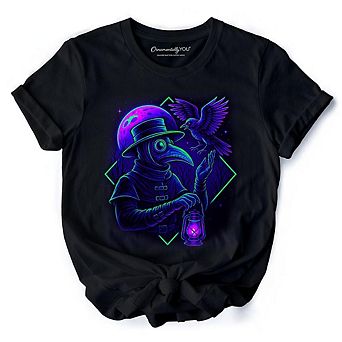 Vaporwave Plague Doctor T-Shirt, Retro Neon Horror Vibes Halloween Tee