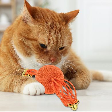 Cat Playing Ball with Bell, Interactive Safe Teeth Cat Balls for Indoor Cat 7.87"x2.09"