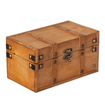 Vintiquewise Farmhouse Antique-Style Wood Treasure Chest with Leather Straps & Front Latch