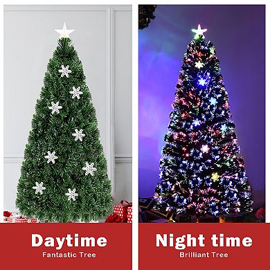 Costway 3ft/4FT /5ft/6ft Pre-Lit Fiber Optic Christmas Tree Multicolor Lights