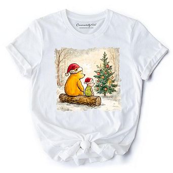 Pooh Bear Christmas With Friends T-Shirt, Cozy Heartwarming Holiday Tee