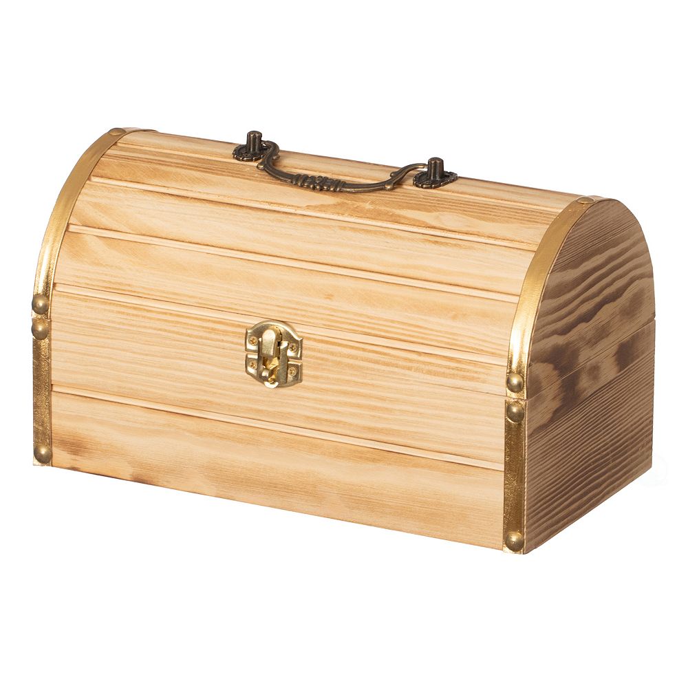 Vintiquewise Unfinished Wooden Treasure Chest Arched Lid Gold Metal ...