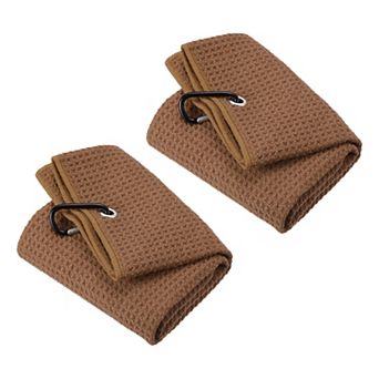 20"x16" Tri-Fold Golf Towels, 2 Pack Waffle Pattern Towels Fiber Strong Water Absorption with D Clip